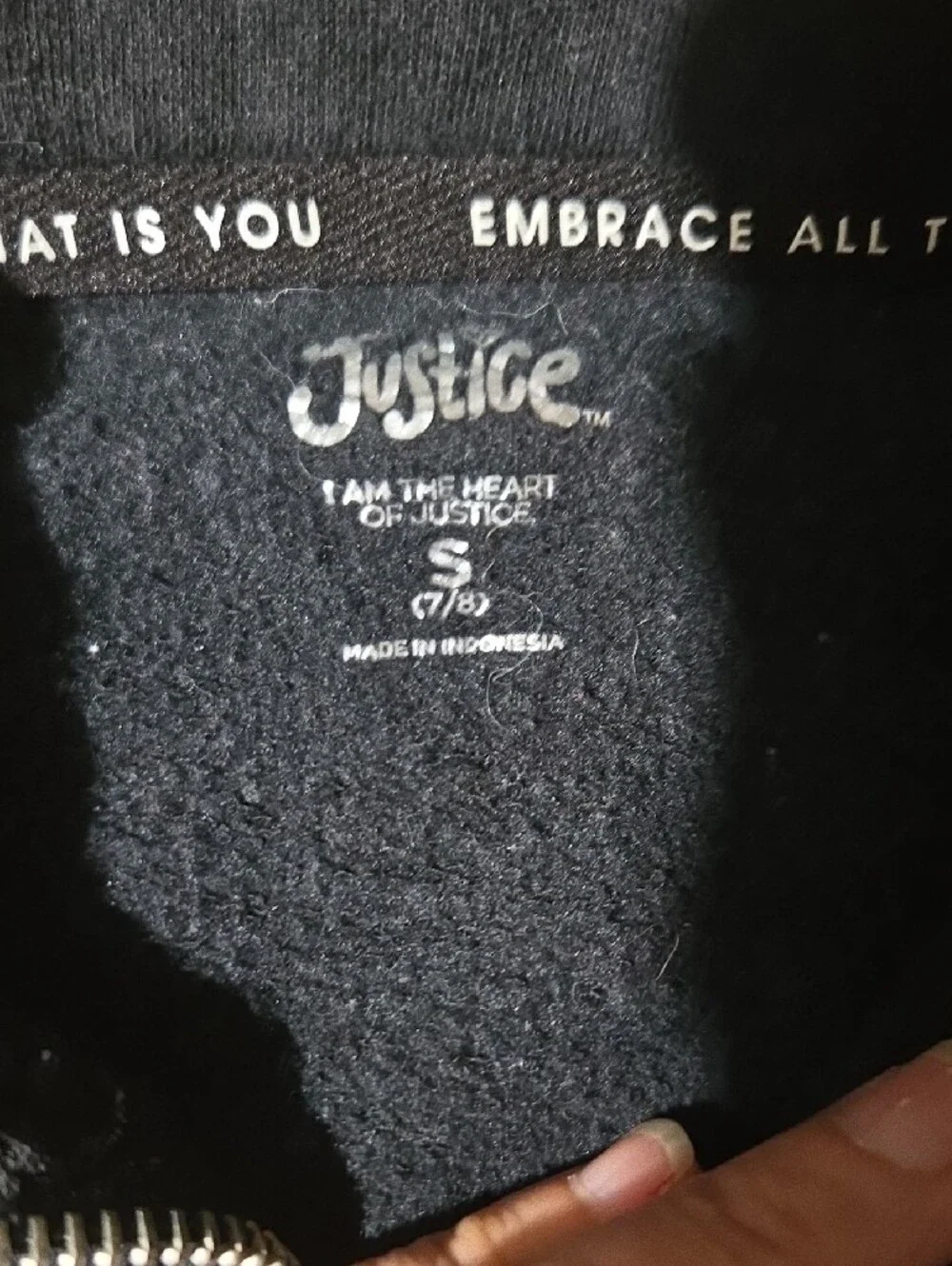 Justice Black Cropped Zip Jacket with Neon Rainbow Logo Sz S